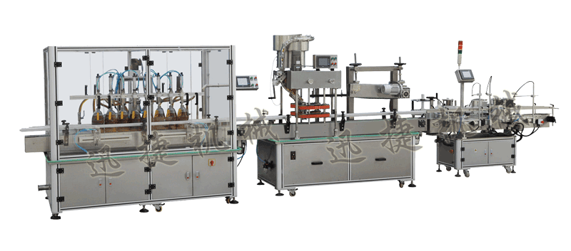 灌裝機(jī)+全自動封蓋機(jī)（自動理蓋，自動扣蓋，自動旋壓蓋）+貼標(biāo)機(jī)